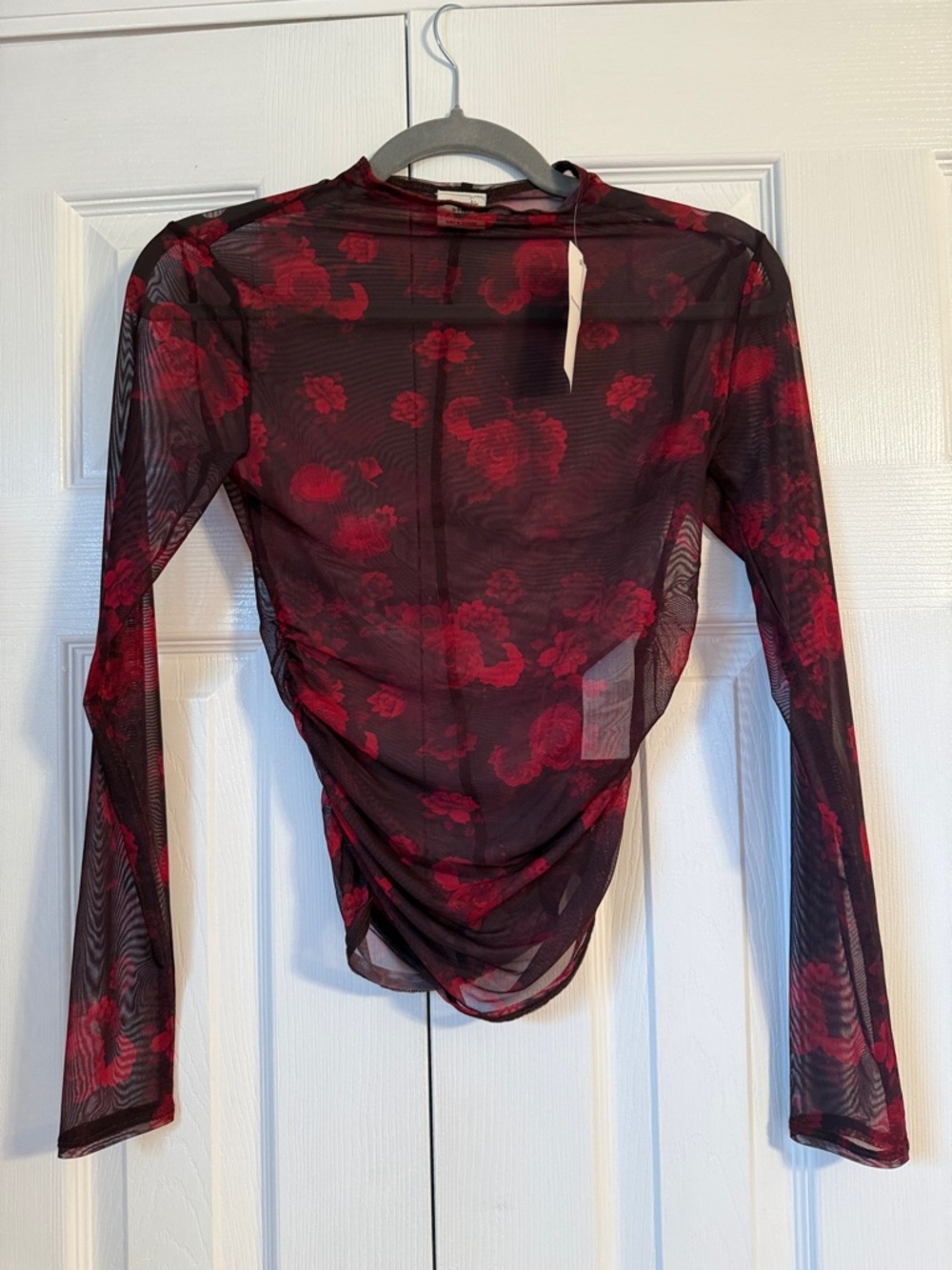 NWT Abercrombie & Fitch Sheer Long-Sleeve Ruched Floral Top